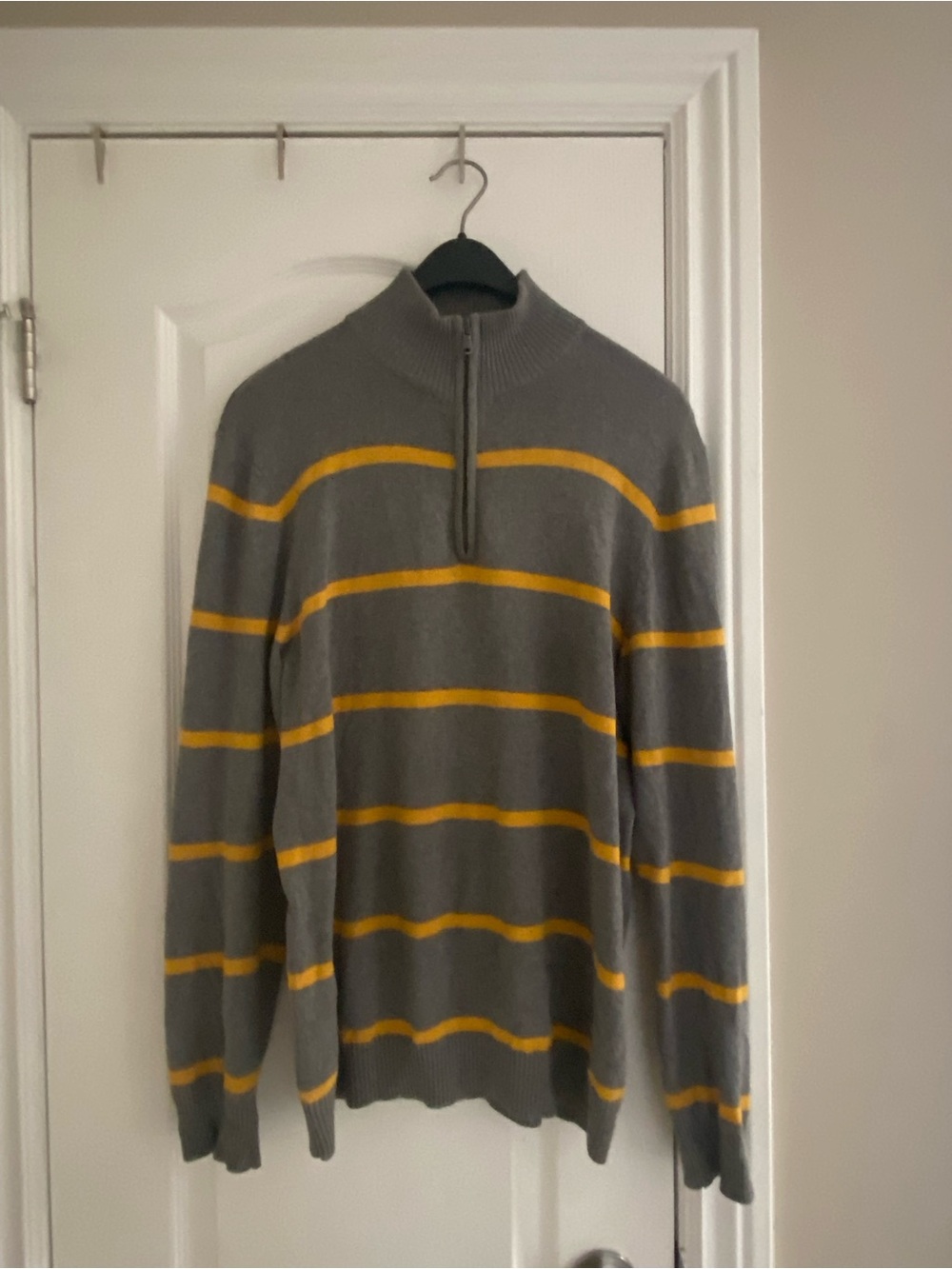 Old Navy Men's Gray Zip-Up Sweater with Yellow Stripe